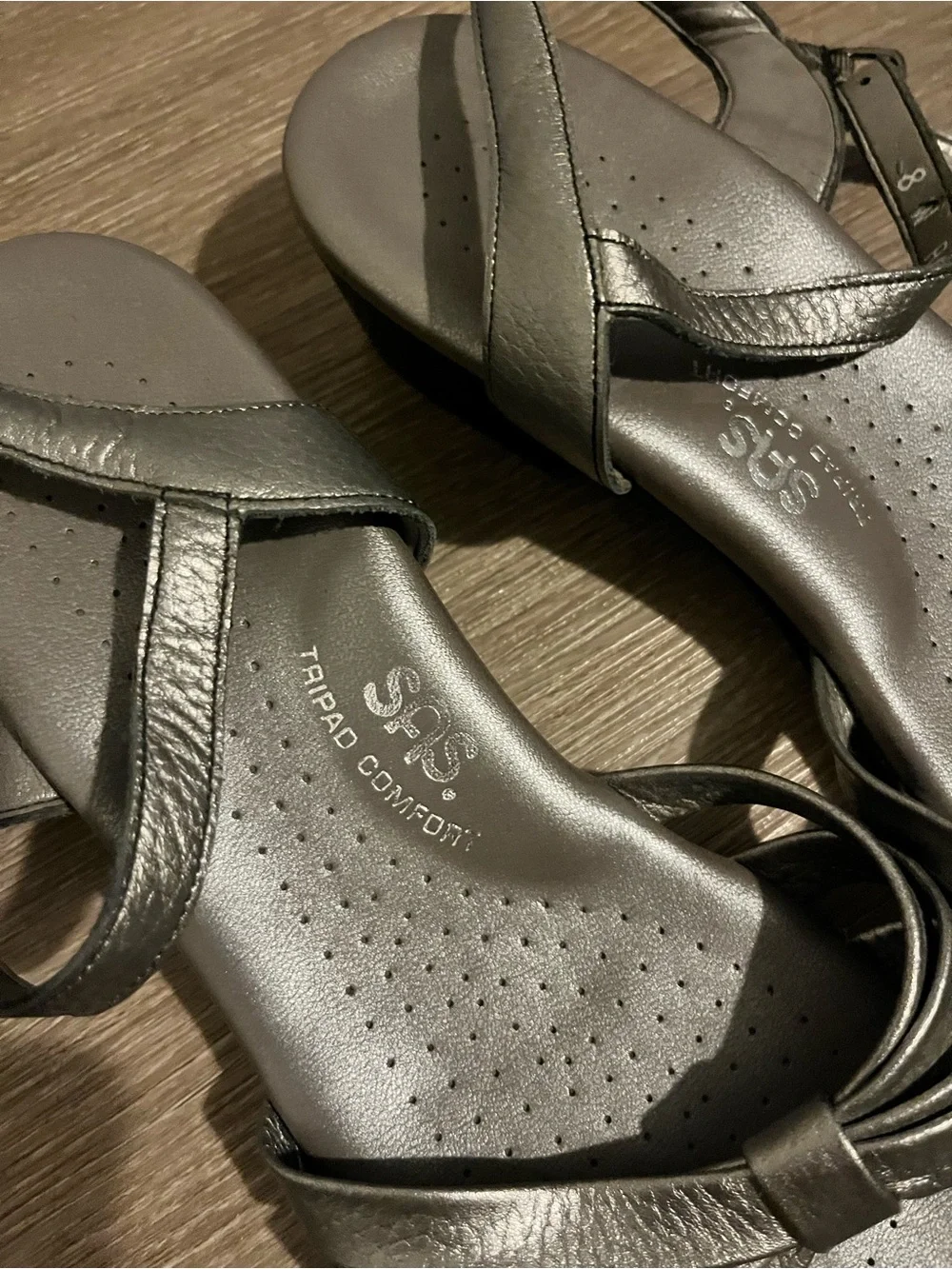 SAS Metallic Pewter Silver Knot-Front Ankle-Strap Sandals